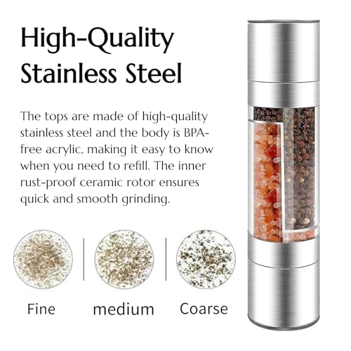KINTEGOOD 2-in-1 Stainless Steel Salt and Pepper Grinder Set, Double Head Manual Mill, Refillable - Image 5