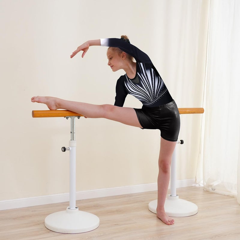 JOYSTREAM Gymnastics Leotards for Girls With Shorts Sparkly Ballet Dance Long Printed Sleeve Outfit 10-11Years,Black-white Diamond - Image 2