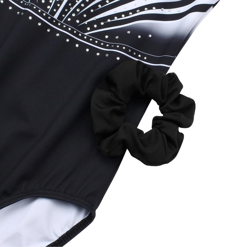 JOYSTREAM Gymnastics Leotards for Girls With Shorts Sparkly Ballet Dance Long Printed Sleeve Outfit 10-11Years,Black-white Diamond - Image 5