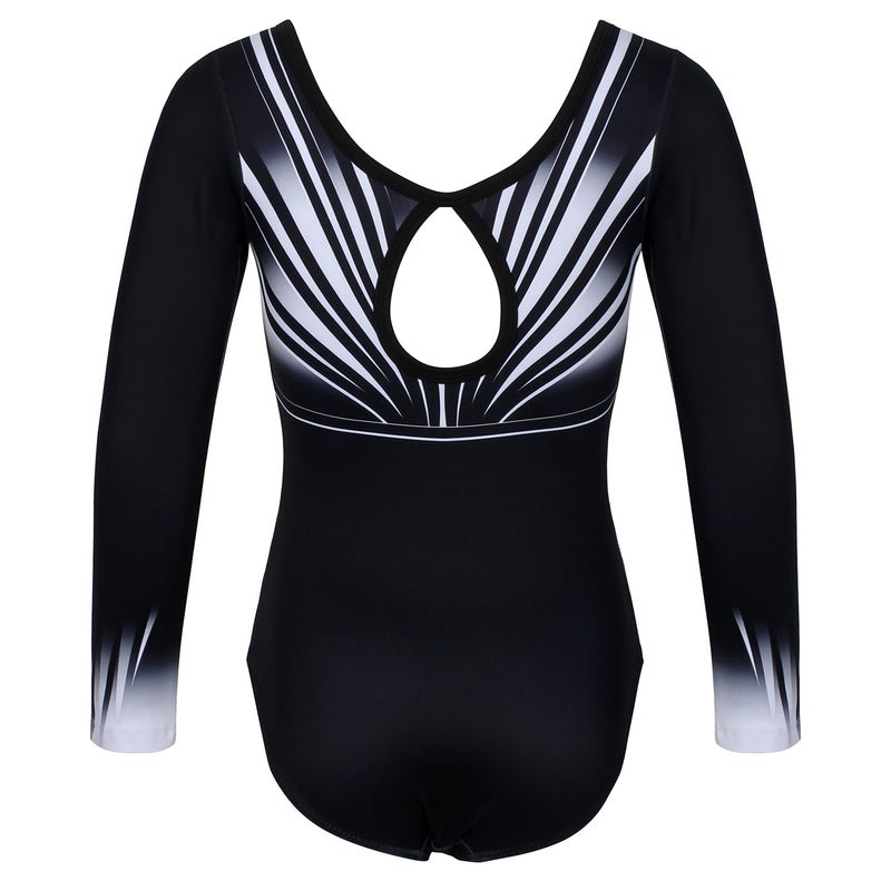 JOYSTREAM Gymnastics Leotards for Girls With Shorts Sparkly Ballet Dance Long Printed Sleeve Outfit 10-11Years,Black-white Diamond - Image 3