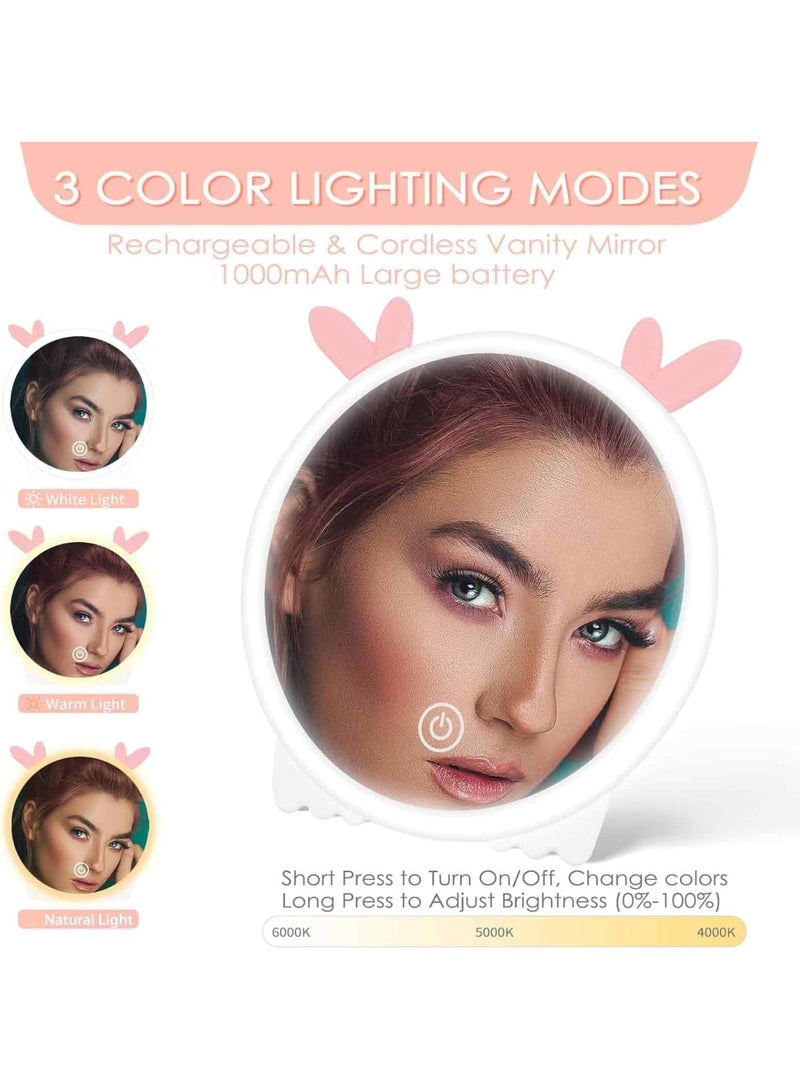 KASTWAVE Portable Lighted Vanity Mirror for Travel, Round with 3 Light Settings, 36 LEDs, Touch-Controlled Dimmable Light, 360° Swivel, for On-the-Go Makeup, Home Use, Gifts for Women and Girls  - Image 3
