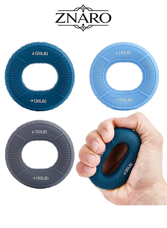 ZNARO 3 PCS Hand Grip Strengthener, Silicone Fingers Exerciser, 5 Levels Adjustable Resistance 20-60 lbs, for Muscle Training, Rock Climbing, Rehabilitation, Wrist & Forearm Trainer, Stress Relief - Image 1