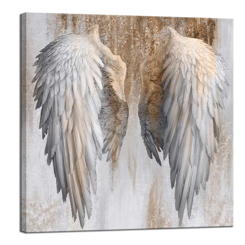 LevvArts Gold and Grey Wall Art Fashion Angel Wings Poster Painting Contemporary Artwork for Living Room Bedroom Wall Decoration Framed Ready to Hang Gift for Woman