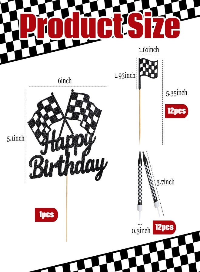 ForraFun 25 Pcs Race Car Cake Topper Black Glitter Checkered Flag Racing Car Cake Decorations for Birthday Racing Themed Candles Party Birthday Decoration Baby Shower - Image 2
