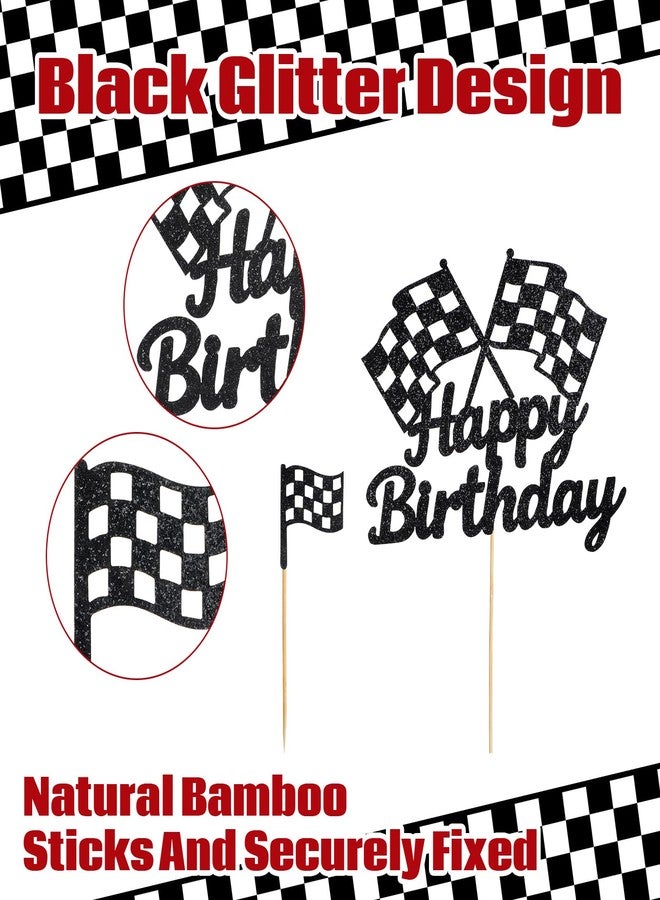 ForraFun 25 Pcs Race Car Cake Topper Black Glitter Checkered Flag Racing Car Cake Decorations for Birthday Racing Themed Candles Party Birthday Decoration Baby Shower - Image 3