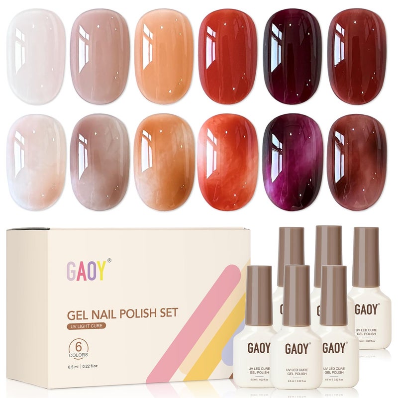 GAOY Jelly Brown Gel Nail Polish of 6 Transparent Nude White Dark Red Colors Sheer Gel Polish Kit for Salon Manicure and Blooming Nail Art DIY at Home - Image 2