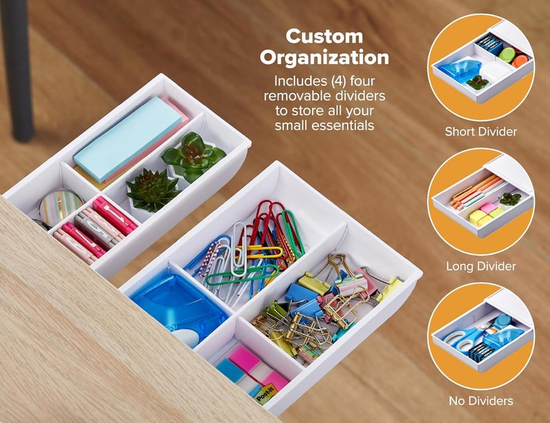 Bostitch Konnect Under Desk Drawer, Self-Adhesive Slide Out Storage Organizer with 4 Customizable Dividers, 2-Pack - Image 2