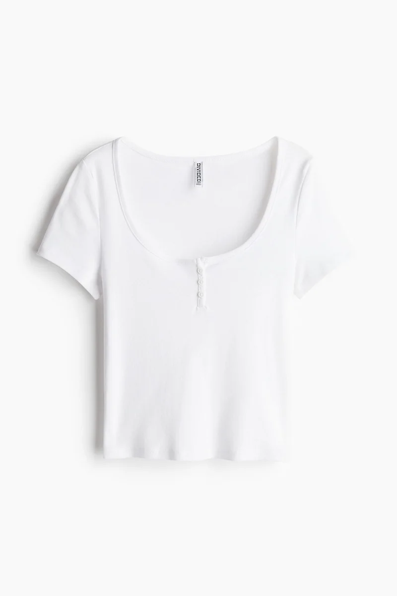 H&M Button-Top Scoop-Neck T-Shirt