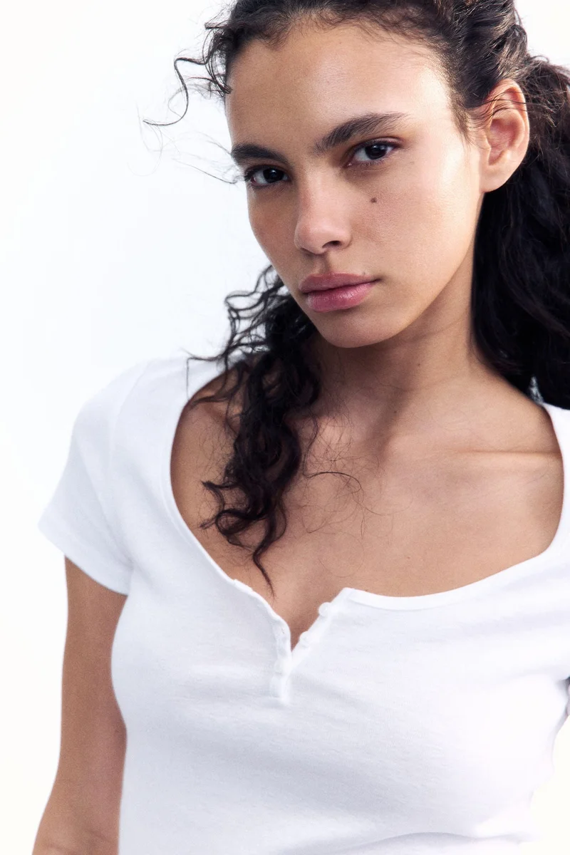 H&M Button-Top Scoop-Neck T-Shirt