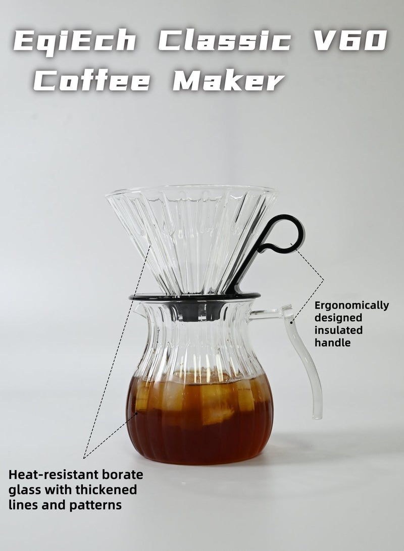 EqiEch V60 Pour Over Coffee Maker Set,600ML Coffee Server With Glass Coffee Dripper, 2 IN 1 Hand Drip Coffee Set Home Or Office,1-4  CUPS - Image 2