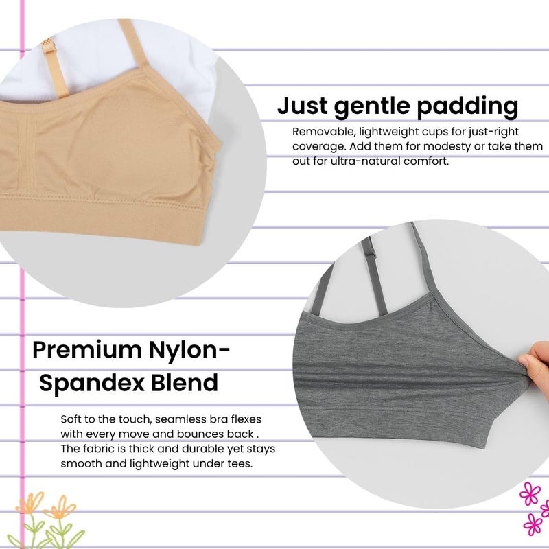 Popular Girls Training Bra Pack â€“ Crop Cami Training Bras for Girls. Seamless Bra Removable Padding Lace Trim M - Image 5