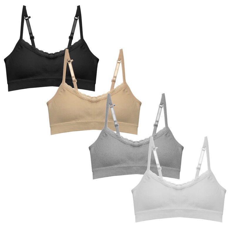 Popular Girls Training Bra Pack â€“ Crop Cami Training Bras for Girls. Seamless Bra Removable Padding Lace Trim M - Image 1