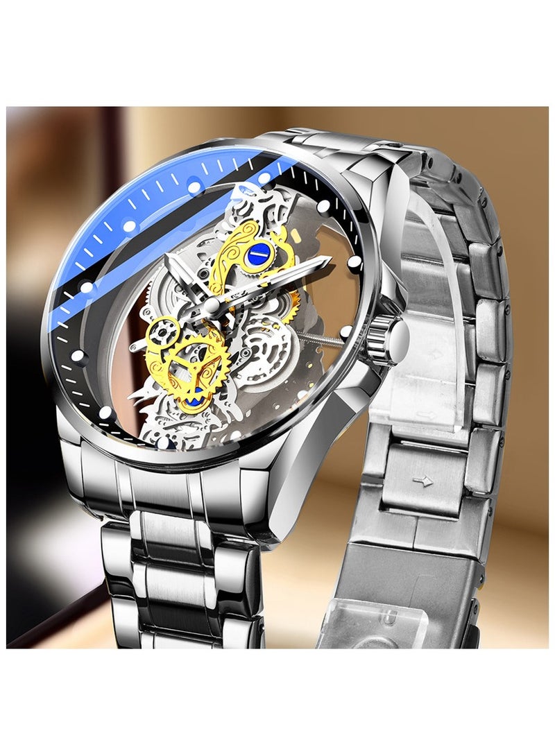 SKT Shiketro Men's New Double-Sided Transparent Skeleton Waterproof Luminous Quartz Watch - Image 1