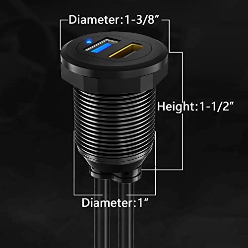 BATIGE USB 3.0 HDMI Car Mount Flush USB Port Cable, Alloy Shell HDMI USB3.0 Dash Panel Extension Cable with LED Indicator for Car Boat Motorcycle -3ft - Image 5