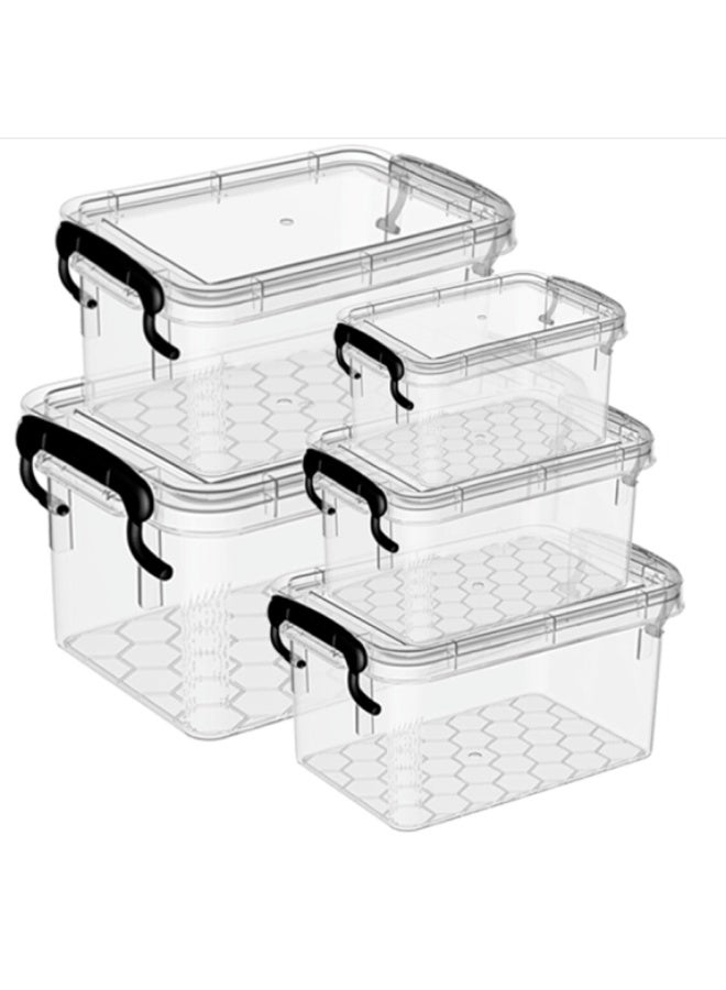 Marcolo 5PCS Storage Box Set | Clear Multi-Size Plastic Organizers with Secure Locks and Lids