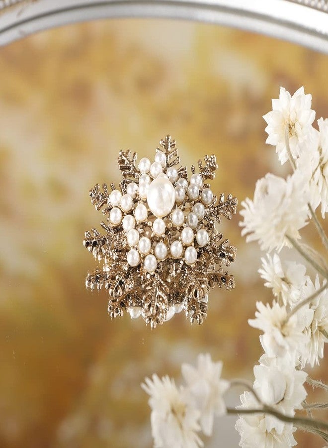 Rumtock Pearl Beads Gold Snowflake Brooch Pin for Christmas Winter Holiday Suit Dress Vintage Jewelry - Image 4