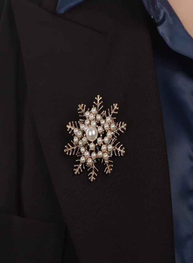Rumtock Pearl Beads Gold Snowflake Brooch Pin for Christmas Winter Holiday Suit Dress Vintage Jewelry - Image 3
