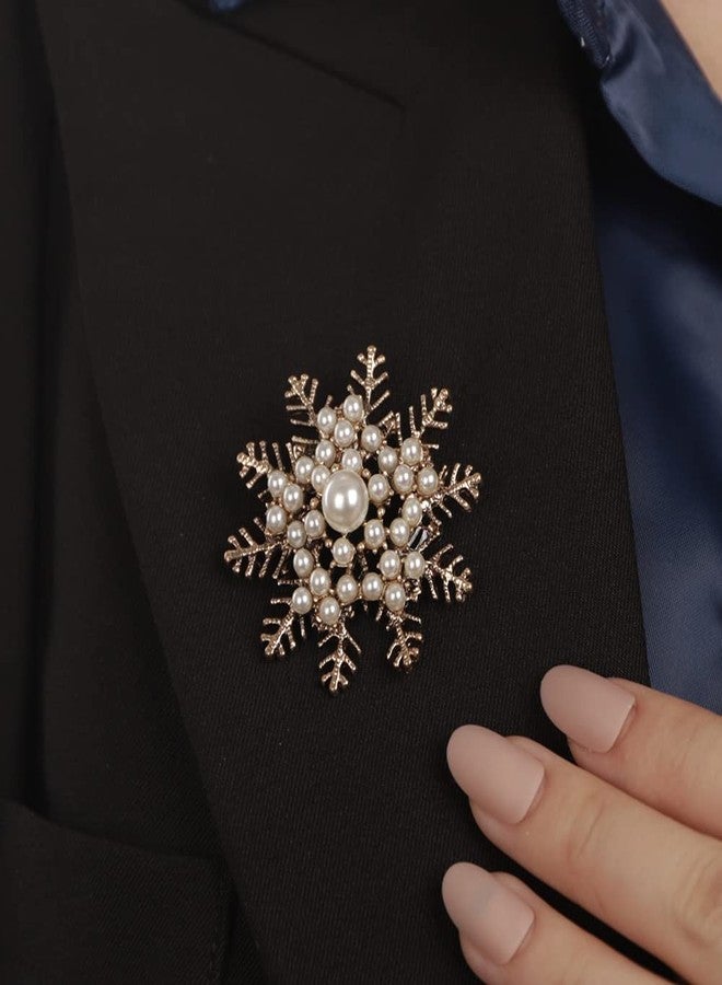 Rumtock Pearl Beads Gold Snowflake Brooch Pin for Christmas Winter Holiday Suit Dress Vintage Jewelry - Image 2