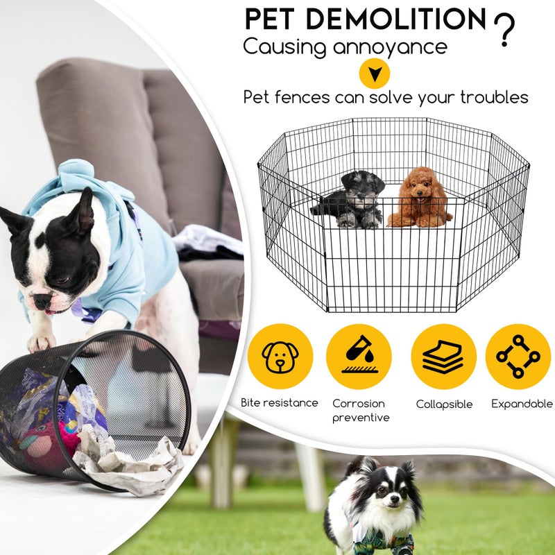 FDW 24 Inch Dog Pen 8 Panel Dog Playpen Indoor Outdoor Metal Puppy Pet Fence Portable Folding Animal Exercise Fence,Black - Image 3