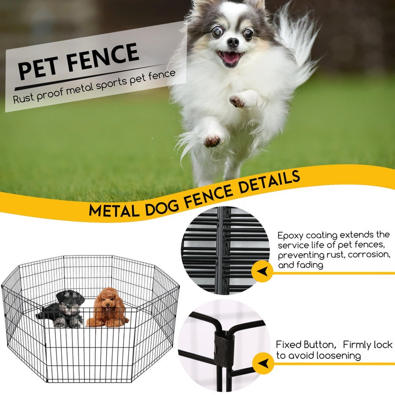 FDW 24 Inch Dog Pen 8 Panel Dog Playpen Indoor Outdoor Metal Puppy Pet Fence Portable Folding Animal Exercise Fence,Black - Image 2