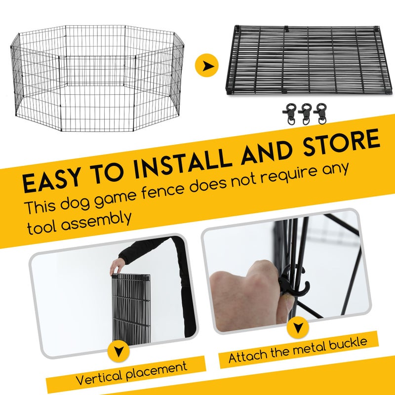FDW 24 Inch Dog Pen 8 Panel Dog Playpen Indoor Outdoor Metal Puppy Pet Fence Portable Folding Animal Exercise Fence,Black - Image 4