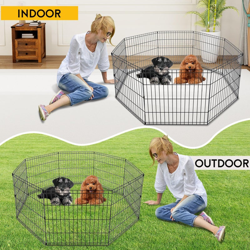 FDW 24 Inch Dog Pen 8 Panel Dog Playpen Indoor Outdoor Metal Puppy Pet Fence Portable Folding Animal Exercise Fence,Black - Image 5