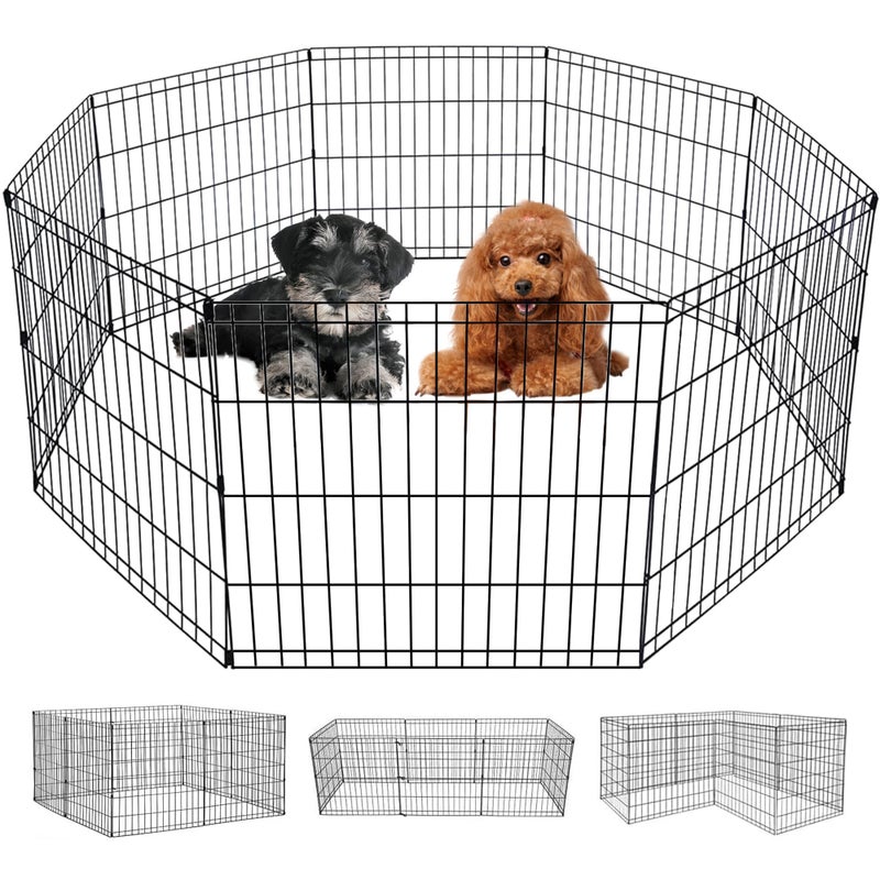 FDW 24 Inch Dog Pen 8 Panel Dog Playpen Indoor Outdoor Metal Puppy Pet Fence Portable Folding Animal Exercise Fence,Black - Image 1