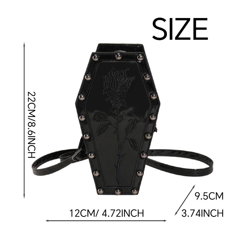 LOTUSTAR Goth Coffin Purse Gothic Makeup Halloween Purses Clutch Shoulder Bag Party Spooky Backpack Horror Cute Wallet(Black Rose) - Image 4