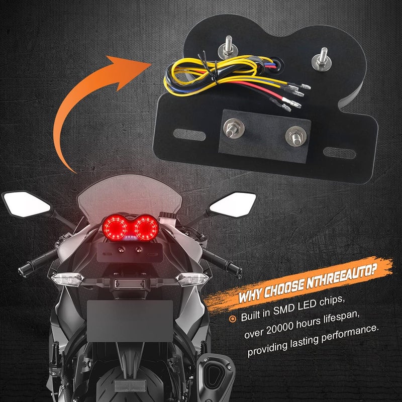 NTHREEAUTO LED Motorcycle Tail Light Integrated Brake Turn Signals License Plate Lights Universal Rear Taillight Compatible with Honda Kawasaki Yamaha Suzuki Bobber Cruiser Chopper Cafe Racer - Image 3