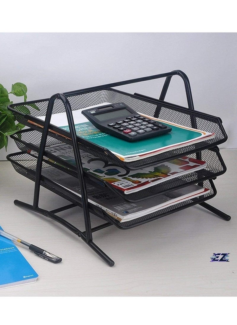ELTRAZONE 3-Tier Metal Mesh File Organizer – Desk Tray for A4 Papers, Letters & Folders, Desktop Storage Solution for Office & Home Use, Durable & Stylish, Ideal for Organizing Workspace