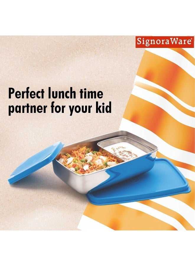 Signoraware Compact Small Steel Lunch Box, Set of 2, 150ml+550ml, Blue - Image 3