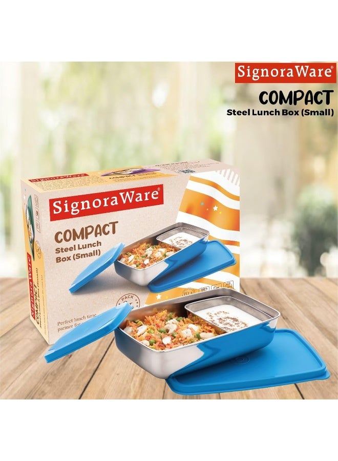 Signoraware Compact Small Steel Lunch Box, Set of 2, 150ml+550ml, Blue - Image 5