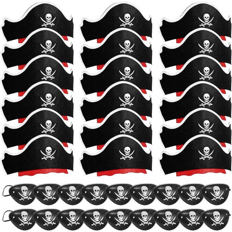 Legigo Pirate Hat Classic Costume Cap Eye Mask- Pirate Captain Hat Pirate Eye Patch for Pirate Party Cosplay Caribbean Dress - Image 1