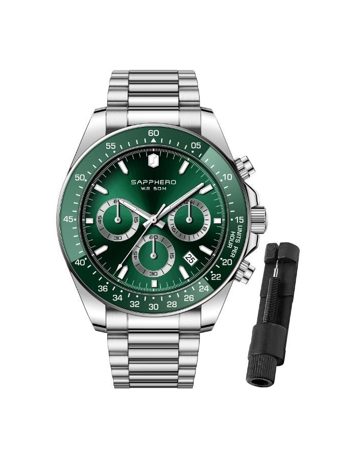 SAPPHERO Mens Watches Analog Quartz Chronograph Stainless Steel Watches for Men 50M Waterproof Men's Wrist Watches with Calendar Luxury Business Work Casual Watch Elegant Gifts for Men - Image 2