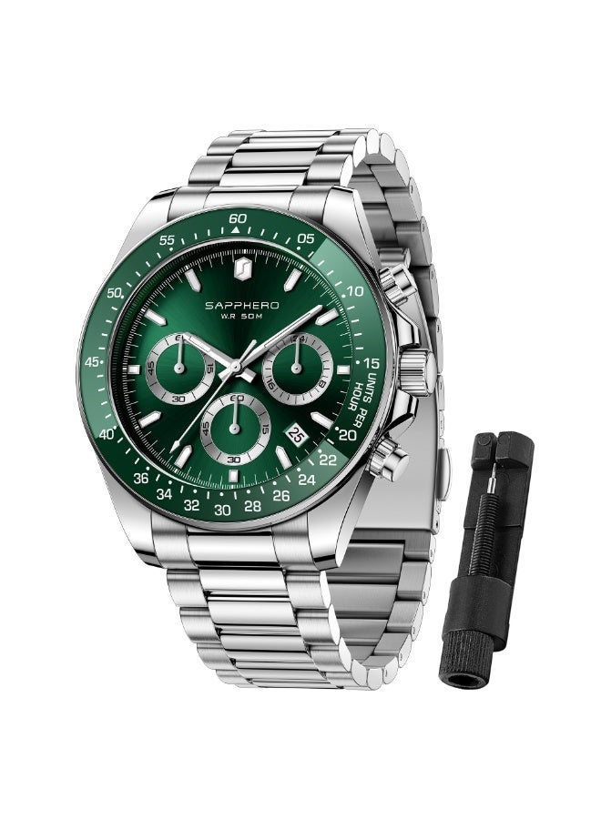 SAPPHERO Mens Watches Analog Quartz Chronograph Stainless Steel Watches for Men 50M Waterproof Men's Wrist Watches with Calendar Luxury Business Work Casual Watch Elegant Gifts for Men - Image 1