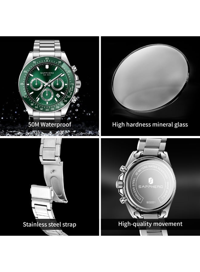 SAPPHERO Mens Watches Analog Quartz Chronograph Stainless Steel Watches for Men 50M Waterproof Men's Wrist Watches with Calendar Luxury Business Work Casual Watch Elegant Gifts for Men - Image 5