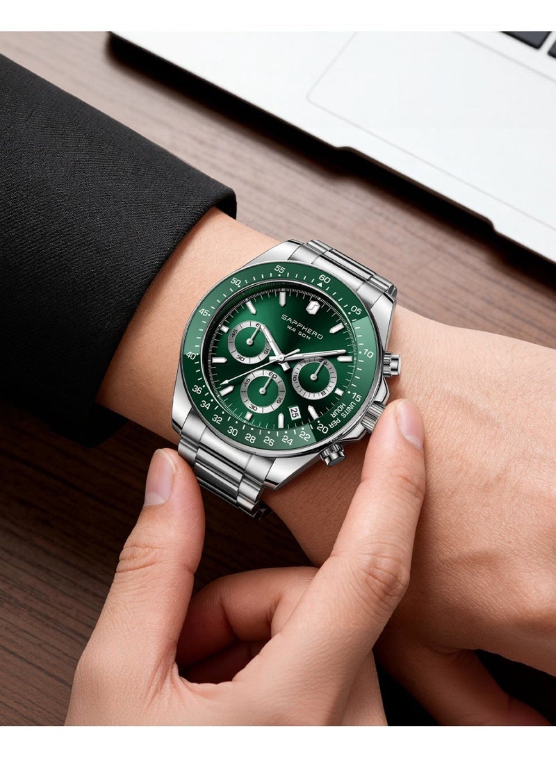 SAPPHERO Mens Watches Analog Quartz Chronograph Stainless Steel Watches for Men 50M Waterproof Men's Wrist Watches with Calendar Luxury Business Work Casual Watch Elegant Gifts for Men - Image 3