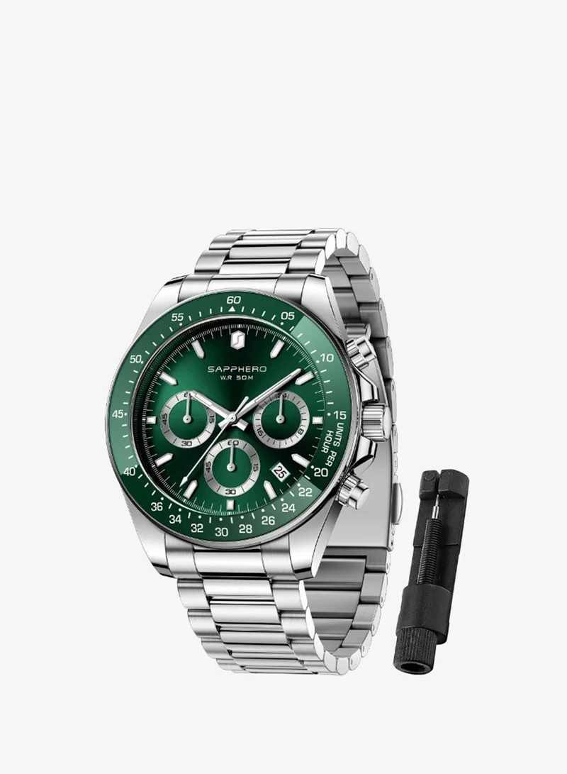 Sapphero SAPPHERO Mens Watches Analog Quartz Chronograph Stainless Steel Watches for Men 50M Waterproof Men's Wrist Watches with Calendar Luxury Business Work Casual Watch Elegant Gifts for Men