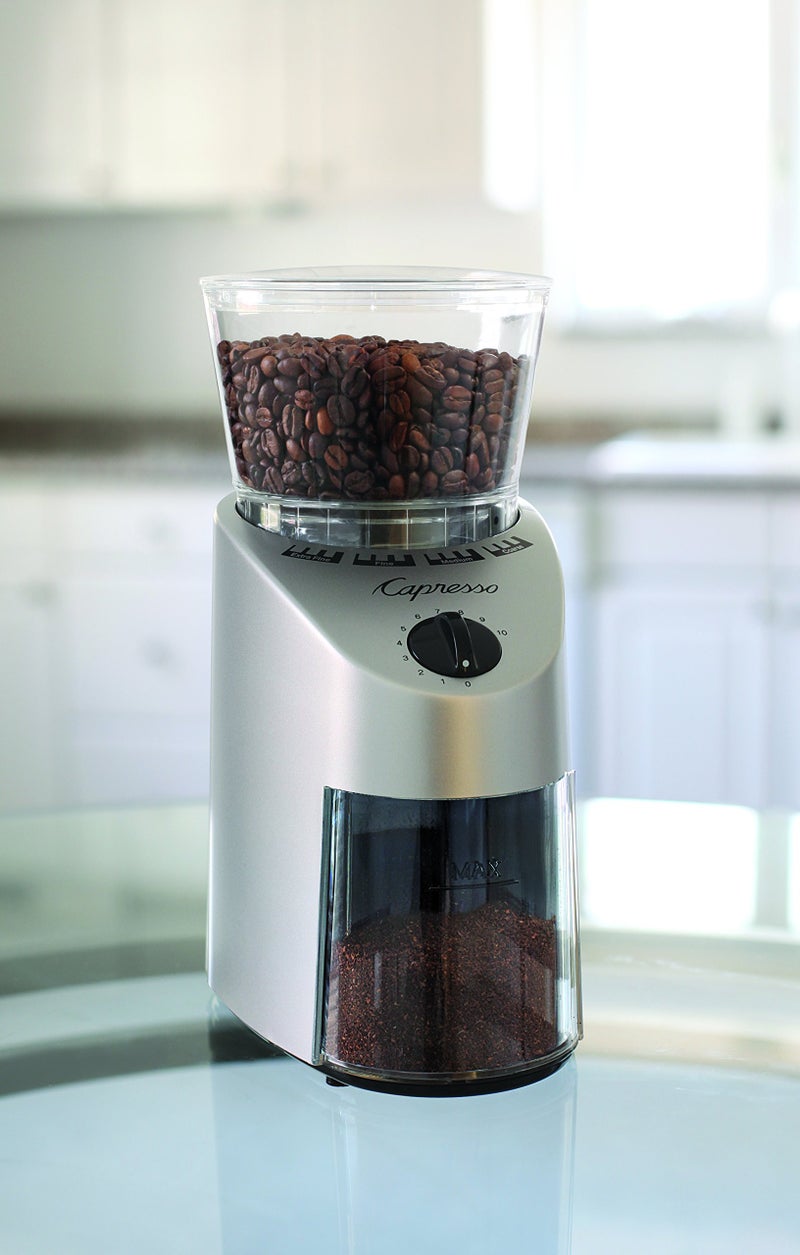 Capresso 560Infinity Conical Burr Grinder, Brushed Silver, 8.5-Ounce - Image 4