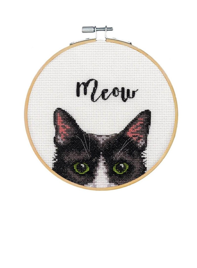 Cross Counted Cross Stitch Kit 6in Round Meow - Image 3