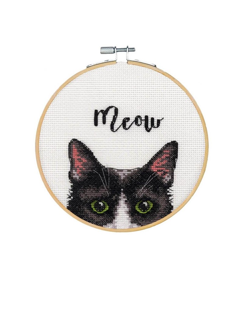 Cross Counted Cross Stitch Kit 6in Round Meow - Image 2