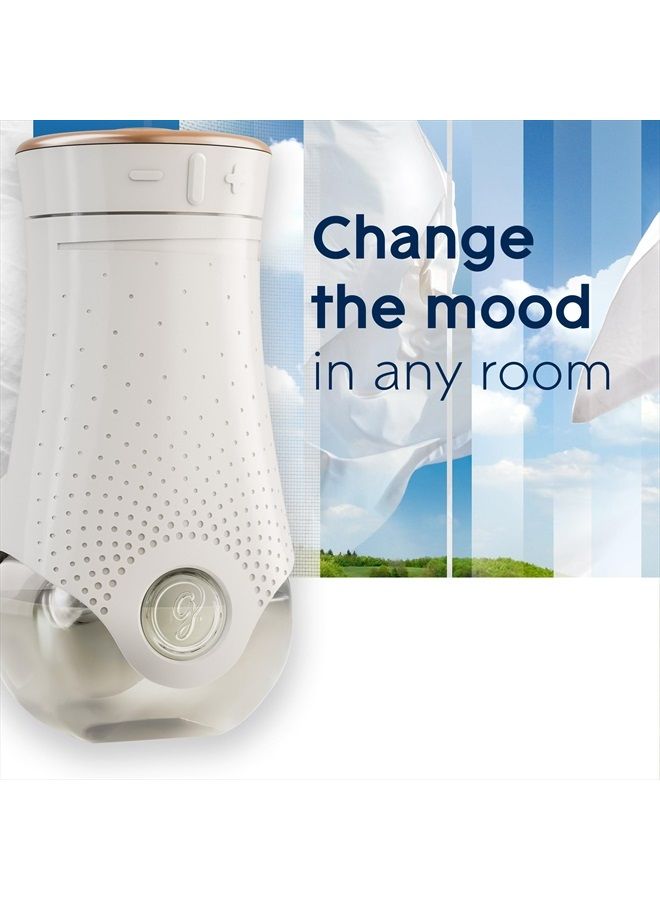 Glade مجموعة أدوات بدء معطر الهواء PlugIns Refills، زيوت عطرية وأساسية للمنزل والحمام، بياضات نظيفة، 3.35 أونصة سائلة، 1 سخان + 5 عبوات إعادة تعبئة - Image 2