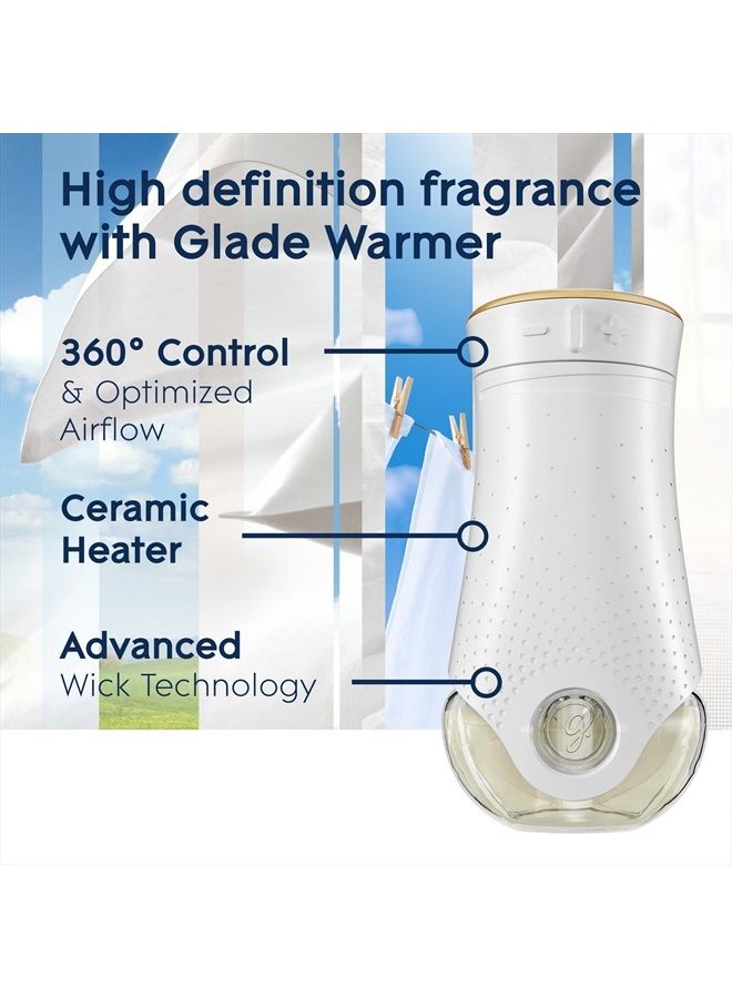 Glade مجموعة أدوات بدء معطر الهواء PlugIns Refills، زيوت عطرية وأساسية للمنزل والحمام، بياضات نظيفة، 3.35 أونصة سائلة، 1 سخان + 5 عبوات إعادة تعبئة - Image 5