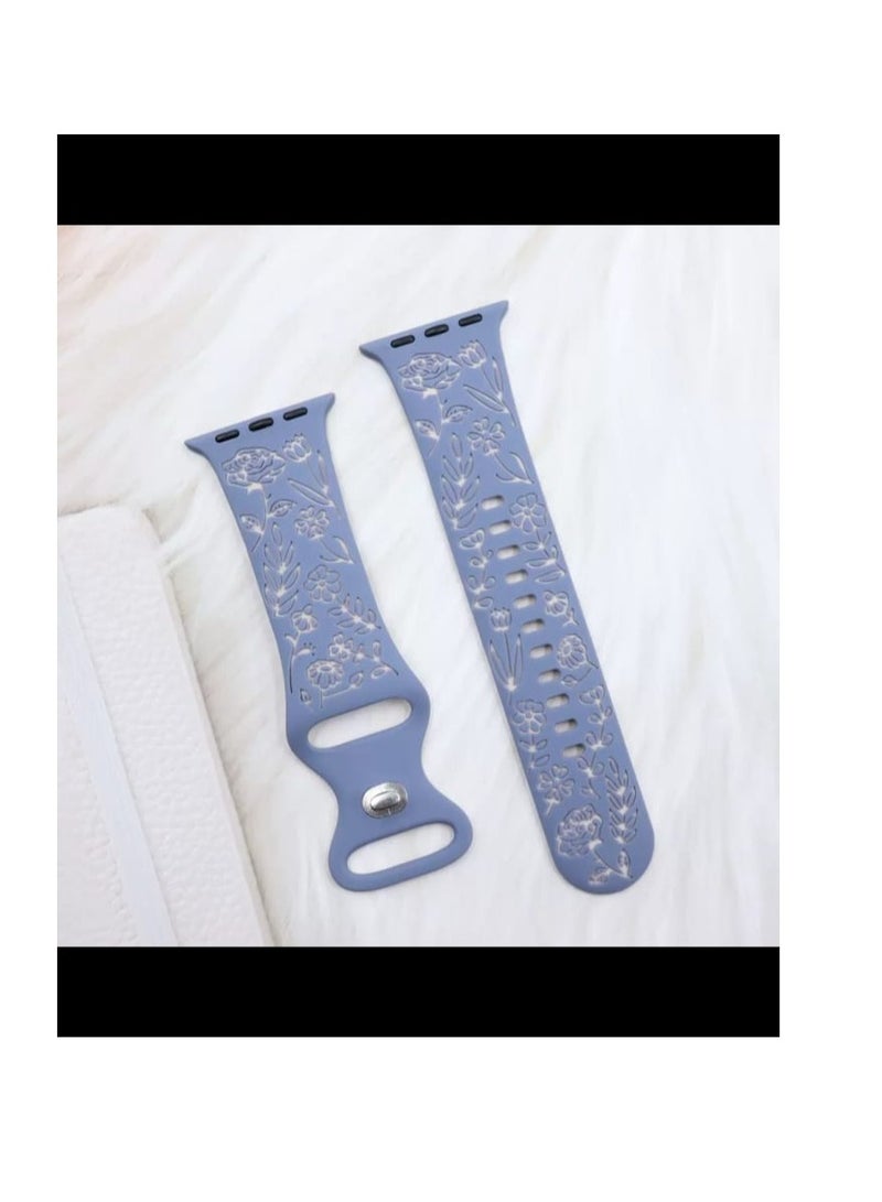 أساور محفورة بالزهور لساعة Apple Watch مقاس 42 مم و44 مم و45 مم و46 مم و49 مم، أساور بديلة رياضية عصرية جديدة لسلسلة أي واتش - Image 1