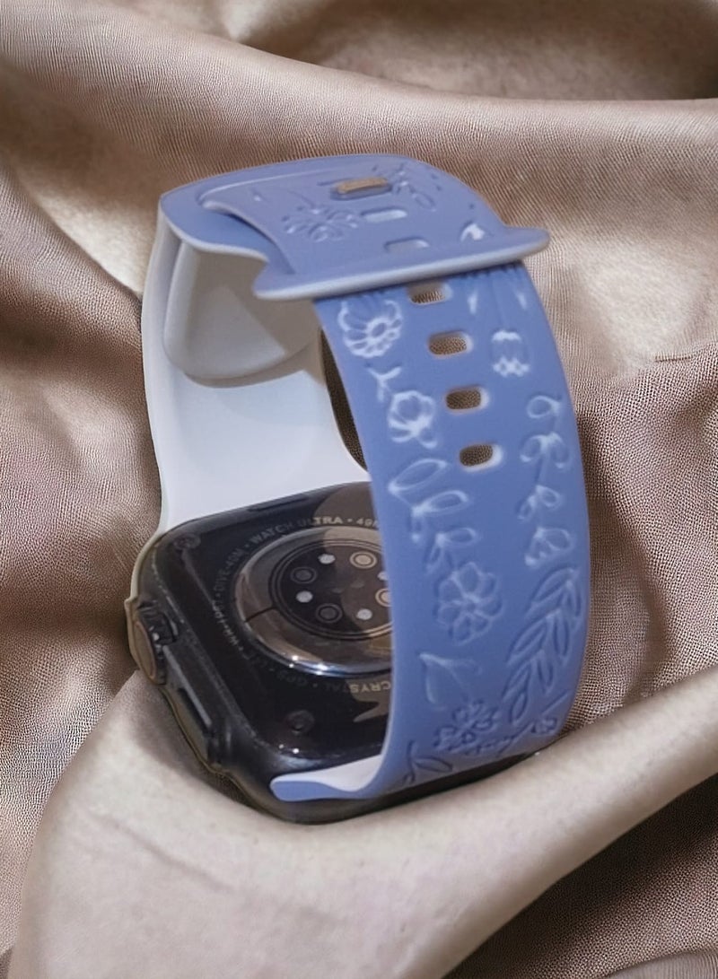 أساور محفورة بالزهور لساعة Apple Watch مقاس 42 مم و44 مم و45 مم و46 مم و49 مم، أساور بديلة رياضية عصرية جديدة لسلسلة أي واتش - Image 2