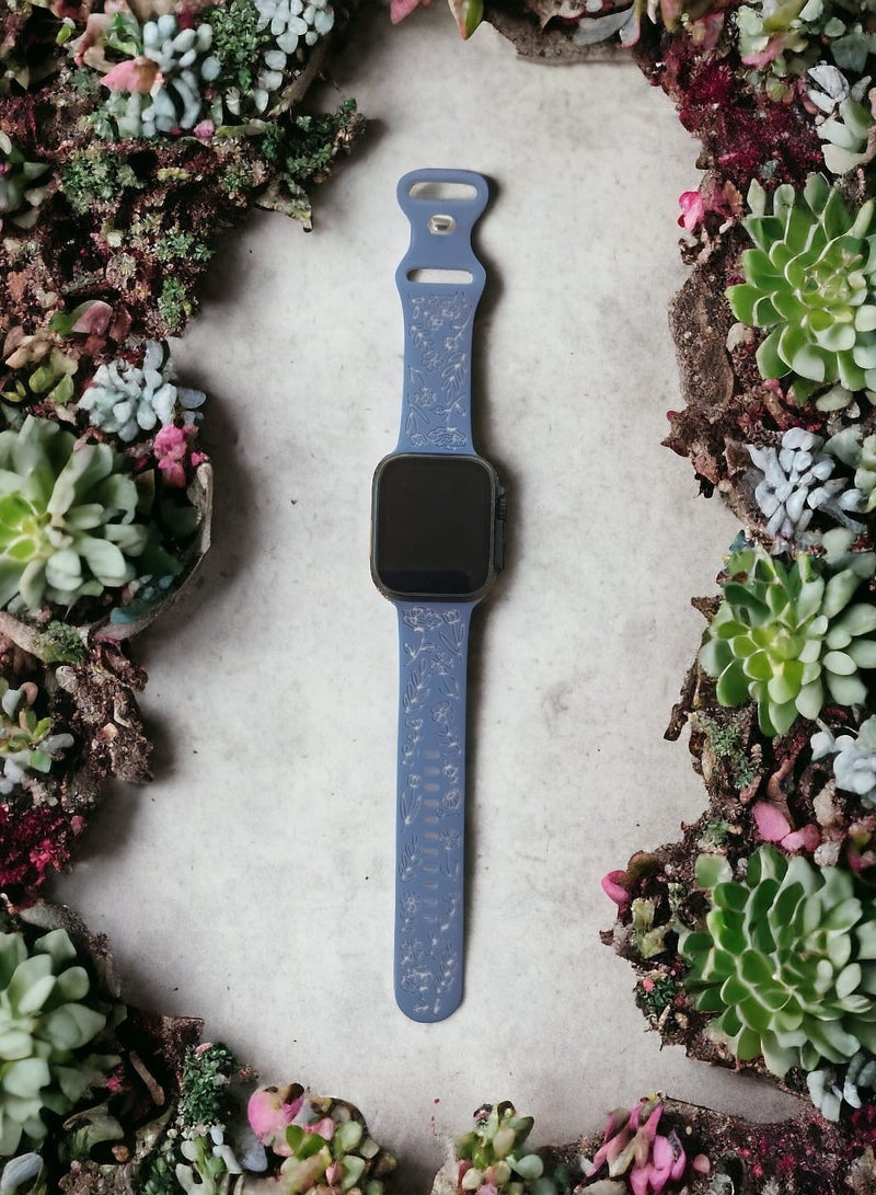 أساور محفورة بالزهور لساعة Apple Watch مقاس 42 مم و44 مم و45 مم و46 مم و49 مم، أساور بديلة رياضية عصرية جديدة لسلسلة أي واتش - Image 3