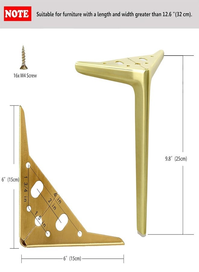 Smaxcn 9.8 inch/25cm Brushed Gold Metal Furniture Legs Set of 4, DIY Replacement for Cabinet Legs, Sofa Legs, Chair Legs - Image 2