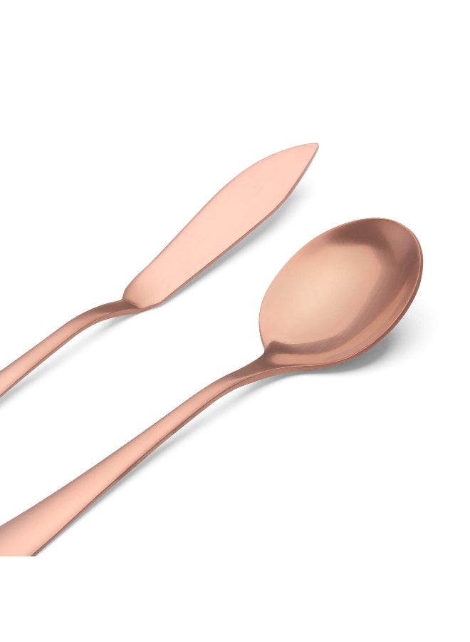 sharecook Matte Rose Gold Serving SetSHARECOOK 5Piece 180 Stainless Steel Large Hostess Set with Round Edge Satin Finished Dishwasher Safe Spoons ForksButter Knife Slotted Spoon - Image 4