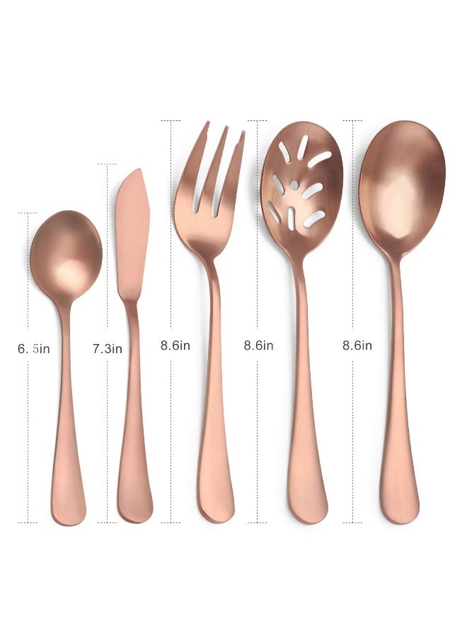 sharecook Matte Rose Gold Serving SetSHARECOOK 5Piece 180 Stainless Steel Large Hostess Set with Round Edge Satin Finished Dishwasher Safe Spoons ForksButter Knife Slotted Spoon - Image 2
