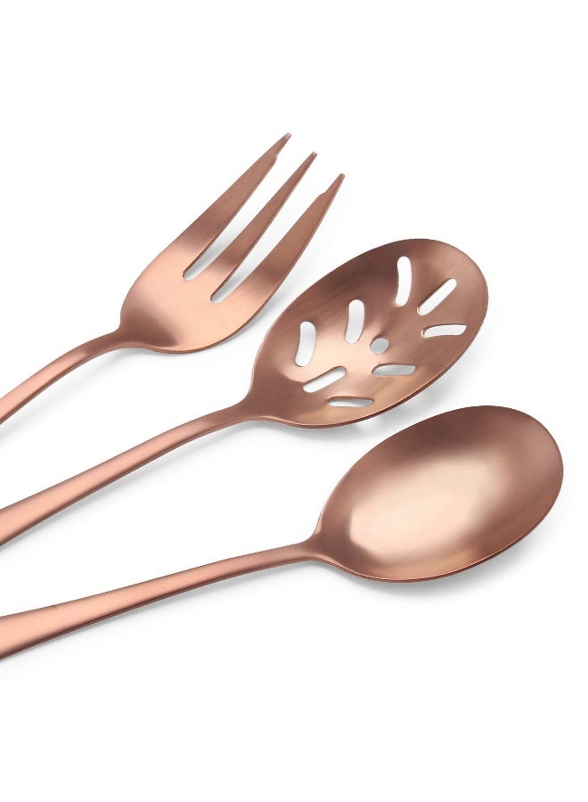 sharecook Matte Rose Gold Serving SetSHARECOOK 5Piece 180 Stainless Steel Large Hostess Set with Round Edge Satin Finished Dishwasher Safe Spoons ForksButter Knife Slotted Spoon - Image 3